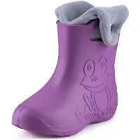 Ladeheid LA-CA-FrogButton Kinder Regenlaarzen - Rubber - met Binnenschoen – EVA - Wasbare Binnenschoen – Lila/Grijs -34/35