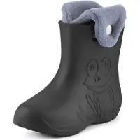 Ladeheid LA-CA-FrogButton Kinder Regenlaarzen - Rubber - met Binnenschoen – EVA - Wasbare Binnenschoen – Koolstof/Grijs -30/31