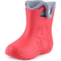 Ladeheid LA-CA-FrogButton Kinder Regenlaarzen - Rubber - met Binnenschoen – EVA - Wasbare Binnenschoen – Koraal/Grijs -28/29