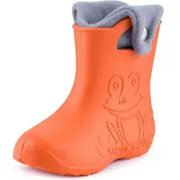 Ladeheid LA-CA-FrogButton Kinder Regenlaarzen - Rubber - met Binnenschoen – EVA - Wasbare Binnenschoen – Oranje/Grijs -30/31