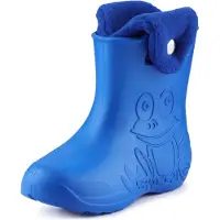 Ladeheid LA-CA-FrogButton Kinder Regenlaarzen - Rubber - met Binnenschoen – EVA - Wasbare Binnenschoen – Blauw/Navy Blauw -28/29