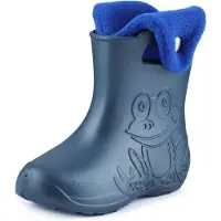 Ladeheid LA-CA-FrogButton Kinder Regenlaarzen - Rubber - met Binnenschoen - EVA - Wasbare Binnenschoen – Metallic Blauw/Navy Blauw-2 -22/23