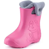 Ladeheid LA-CA-FrogButton Kinder Regenlaarzen - Rubber - met Binnenschoen - EVA - Wasbare Binnenschoen – Roze/Grijs -24/25