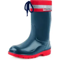 Ladeheid Kinder Regenlaarzen - Rubber - Hoog met Veters - PVC - Waterdicht – Donkerblauw Rood – 30 - LA-LMG-972-Kim