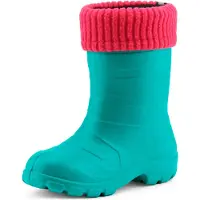 Ladeheid Kinder Regenlaarzen - Rubber - met Binnenschoen - EVA - Wasbare Binnenschoen - LA-LMG-845-AspenKids - Turquoise/roze - 31