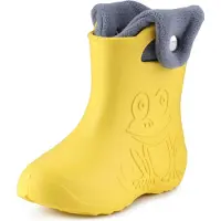 Ladeheid LA-CA-FrogButton Kinder Regenlaarzen - Rubber - met Binnenschoen – EVA - Wasbare Binnenschoen – Geel/Grijs -32/33