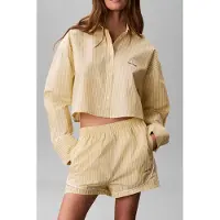 Calvin Klein Ck Graphic Cropped Sleep Top Sera Stripe Pear Sorbet Maat: S | Nachtmode Outlet | Dames