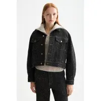 Scotch & Soda Black Denim Textured Oversized Jacket — Black Snow Maat: XS | Spijkerjassen Outlet | Dames | Zwart