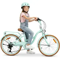 Sun baby FLOWER BIKE RETRO Kinderfiets 20 inch, Fiets voor een meisje 20" - 6 versnellingen, stalen frame, V-brakes, spatborden, kettingkast, verlichting, bel, verstelbaar - Mint