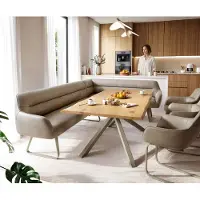 DELIFE Eetkamerbank Taya-Flex 285x190 cm microvelours beige vintage platte sledebasis afwerking met titaniumeffect pocketvering rechts
