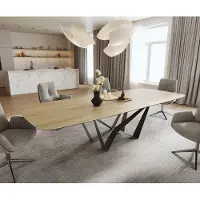 DELIFE Eettafel Edge Boot 240-300x120 cm Keramiek Laminam Sabbia Eichefarbig Spider Flachstahl Roestvrij staal uitschuifbaar