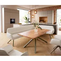 DELIFE Eetkamerbank Taya-Flex 285x190 cm bouclé crème-wit hoekig kruisframe afwerking met titaniumeffect pocketvering rechts