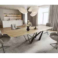 DELIFE Eettafel Edge Boot 200-300x120 cm Keramiek Laminam Sabbia Eichefarbig Spider Flachstahl Roestvrij staal Grafiet uitschuifbaar