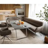 DELIFE Eetkamerbank Taya-Flex 285x190 cm microvelours taupe vintage hoekig kruisframe roestvrij staal pocketvering links