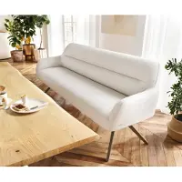 DELIFE Eetkamerbank Taya-Flex 200 cm bouclé crème-wit hoekig kruisframe afwerking met titaniumeffect pocketvering