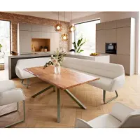 DELIFE Eetkamerbank Taya-Flex 285x190 cm bouclé crème-wit platte sledebasis afwerking met titaniumeffect pocketvering links