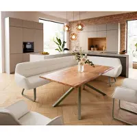DELIFE Eetkamerbank Taya-Flex 285x190 cm bouclé crème-wit platte sledebasis afwerking met titaniumeffect pocketvering rechts