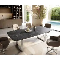DELIFE Eettafel Edge Boot 240x120 cm Keramiek Laminam Nero Greco Anthrazit Roestvrij staal Schmal