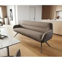 DELIFE Eetkamerbank Taya-Flex 200 cm zachte stof met structuur taupe hoekig kruisframe grafiet pocketvering
