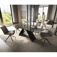 DELIFE Eettafel Edge Boot 180-220x100 cm Keramiek Emperador Extra Lucidato Donkerbruin V-onderstel Platstaal Zwart uitschuifbaar
