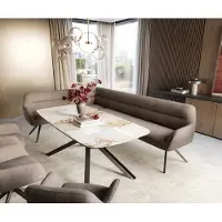 DELIFE Eetkamerbank Taya-Flex 285x190 cm zachte stof met structuur taupe hoekig kruisframe grafiet pocketvering links