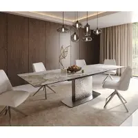 DELIFE Eetkamertafel Edge 200-300x100 keramiek Minas Melange wit-beige Wave RVS uitschuifbaar