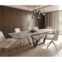 DELIFE Eetkamertafel Edge 200-300x100 keramiek Minas Melange wit-beige spider vlak staal RVS uitschuifbaar