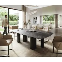 DELIFE Eettafel Edge Boot 260x120 cm Keramiek Laminam Nero Greco Anthrazit Pilier Metaal Zwart