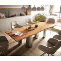 DELIFE Eetkamertafel Edge 260x100 acacia natuurPilier roestvrij staal geborsteld Live-Edge