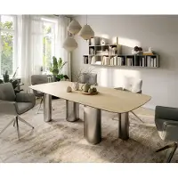 DELIFE Eettafel Edge Boot 260x120 cm Keramiek Laminam Sabbia Eichefarbig Pilier Roestvrij staal gebürstet