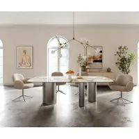 DELIFE Eettafel Edge Boot 240x120 cm Keramiek Minas Melange Wit-Beige Troa Roestvrij staal gebürstet