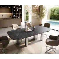 DELIFE Eettafel Edge Boot 240x120 cm Keramiek Laminam Nero Greco Anthrazit Pilier Roestvrij staal gebürstet