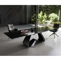 DELIFE Eetkamertafel Edge 200-300x100 Glas smelten rokerig zwart 3D-Relief W-frame zwart uitschuifbaar