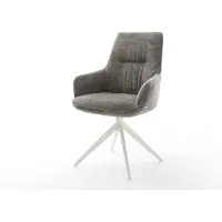 DELIFE Draaistoel Zelia-Flex met armleuning bouclé zacht mud kruisframe breed wit 360° draaibaar rocker-functie pocketveer kern