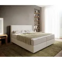 DELIFE Boxspringbed Dream-Well 180x200 cm Bouclé Crème-Wit met Pocketveringmatras en Topper Visco
