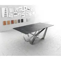 DELIFE Eettafel Edge 200x100cm Laminam keramiek grijs middenpoot vlak staal zilver