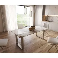 DELIFE Eetkamertafel Edge 200x100 keramiek Minas Melange wit-beige RVS Schmal