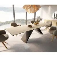DELIFE Eetkamertafel Edge 300x100 keramiek Laminam Sabbia eiken kleur V-frame vlak staal zwart