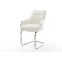 DELIFE Sledemodel Alja-Flex met armleuning bouclé zacht beige sledemodel vlak roestvrij staal pocketveer kern