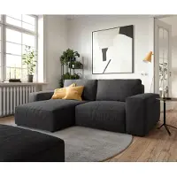 DELIFE Hoeksofa Lanzo 230x155 cm microvezel zwart met variabele recamière en hocker