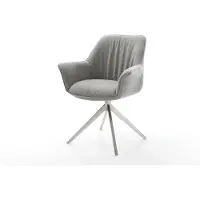 DELIFE Draaistoel Keila-Flex met armleuning zachte stof met structuur grijs kruisframe breed roestvrij staal 360° draaibaar rocker-functie