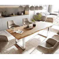 DELIFE Eettafel Edge 240x100cm acacia natuur roestvrijstaal smal Live-Edge
