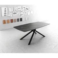DELIFE Eettafel Edge Bootsform 200x100cm Laminam keramiek bruin middenpoot kruis zwart