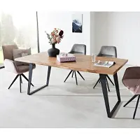 DELIFE Eettafel Edge 180x90 XL acacia natuur metaal schuin Live-Edge