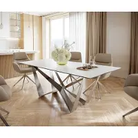 DELIFE Eettafel Edge 200x100cm Laminam keramiek wit middenpoot vlak staal zilver