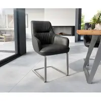 DELIFE Sledemodel Zelia-Flex met armleuning echt leer zwart sledemodel vlak roestvrij staal pocketveer kern