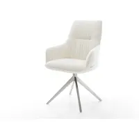 DELIFE Draaistoel Zelia-Flex met armleuning bouclé zacht beige kruisframe breed roestvrij staal 360° draaibaar rocker-functie pocketveer kern