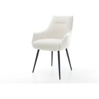 DELIFE Eetkamerstoel Alja-Flex met armleuning bouclé zacht beige 4-poot conisch zwart pocketveer kern