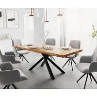 DELIFE Eettafel Edge 200x100 XL acacia natuur Kreuzframe rechthoek zwart Live-Edge