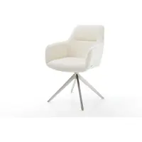 DELIFE Draaistoel Pejo-Flex bouclé wit kruisframe breed roestvrij staal 360° draaibaar rocker-functie pocketveer kern